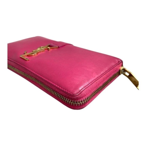 Yves Saint Laurent Fuchsia Clutch with Gold Logo - Picture 2 of 7